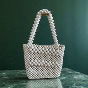 MNG MANGO White Beaded Double Strap Tote Bag